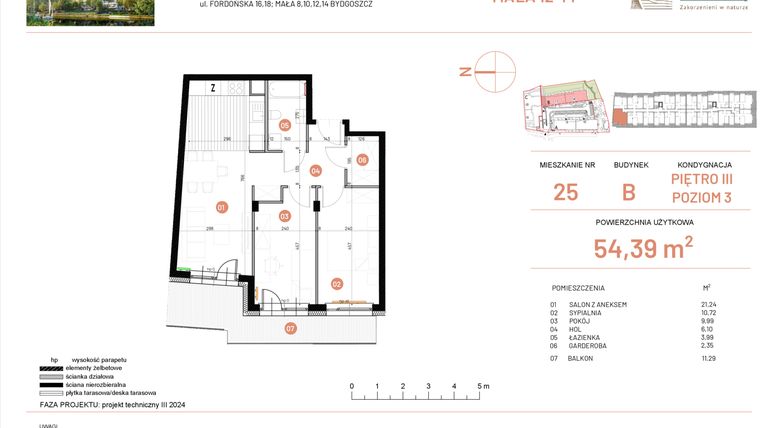 Rzut - Mieszkanie na sprzedaż 3 pokoje o powierzchni 54,39 m² - numer 12.25 w Osiedle Nowe Horyzonty etap III