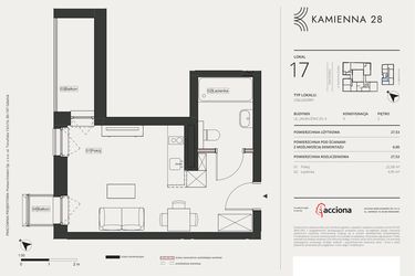 Rzut - Mieszkanie na sprzedaż 1 pokój o powierzchni 27,53 m² - numer 4.17 w Kamienna 28 - apartamenty inwestycyjne