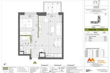 Rzut - Mieszkanie na sprzedaż 2 pokoje o powierzchni 39,07 m² - numer F1.D.02.02 w XYZ Place