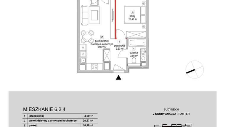 Rzut - Mieszkanie na sprzedaż 2 pokoje o powierzchni 38,72 m² - numer 6.2.4 w Osiedle Przyjemne III