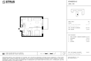 Rzut - Mieszkanie na sprzedaż 2 pokoje o powierzchni 40,79 m² - numer 5.A35 w Staszica 3
