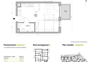 Rzut - Mieszkanie na sprzedaż 1 pokój o powierzchni 32,76 m² - numer I.2.M01 w Przemyska Vita