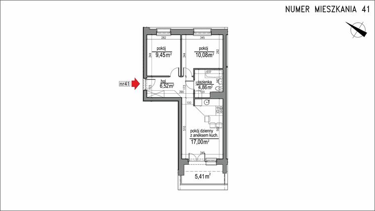 Rzut - Mieszkanie na sprzedaż 3 pokoje o powierzchni 47,91 m² - numer 3m.41 w Osiedle Rytm etap 2