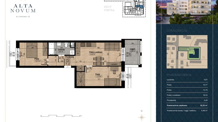 Rzut - Mieszkanie na sprzedaż 3 pokoje o powierzchni 52,25 m² - numer 14 w Alta Novum