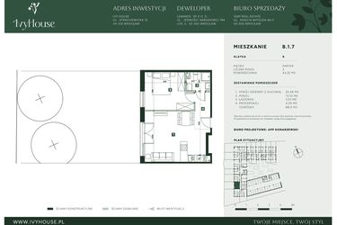 Rzut - Mieszkanie na sprzedaż 2 pokoje o powierzchni 43,32 m² - numer B.1.7 w IVY HOUSE