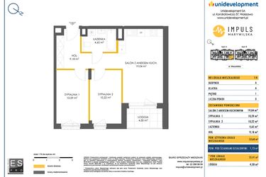 Rzut - Mieszkanie na sprzedaż 3 pokoje o powierzchni 53,68 m² - numer A/14 w Impuls Marywilska