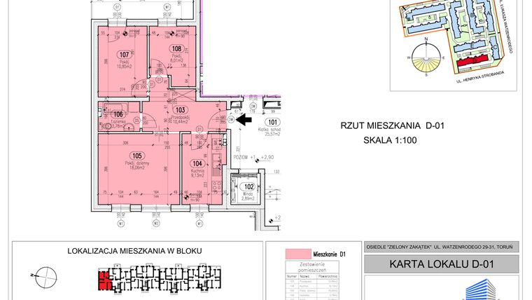 Rzut - Mieszkanie na sprzedaż 3 pokoje o powierzchni 60,42 m² - numer D-01 w Osiedle Zielony Zakątek - Jar