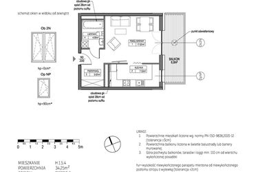 Rzut - Mieszkanie na sprzedaż 1 pokój o powierzchni 34,27 m² - numer H.1.5.4 w City Park bud. G i H