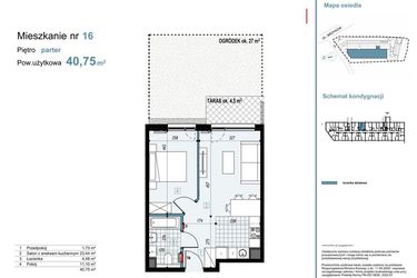 Rzut - Mieszkanie na sprzedaż 2 pokoje o powierzchni 40,75 m² - numer 16 w Medyków 32