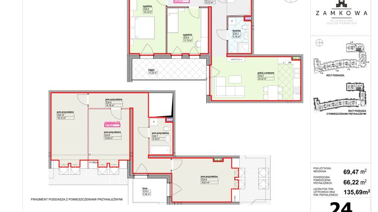Rzut - Mieszkanie na sprzedaż 6 pokoi o powierzchni 135,69 m² - numer E.24 w Kamienica Zamkowa