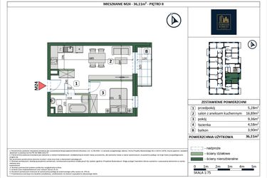Rzut - Mieszkanie na sprzedaż 2 pokoje o powierzchni 36,11 m² - numer 24 w Osiedle przy Sportowej etap III