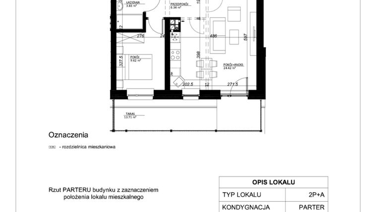 Rzut - Mieszkanie na sprzedaż 2 pokoje o powierzchni 44,21 m² - numer 3 w Esperanto Park etap II
