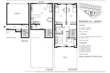 Rzut - Mieszkanie na sprzedaż 3 pokoje o powierzchni 108,96 m² - numer B14/M2 w Wille Estezja