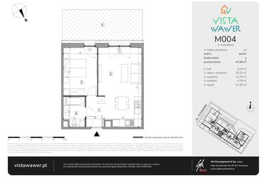 Rzut - Mieszkanie na sprzedaż 2 pokoje o powierzchni 47,08 m² - numer M004 w Vista Wawer