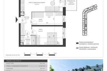 Rzut - Mieszkanie na sprzedaż 3 pokoje o powierzchni 57,53 m² - numer 120 w Ignatki Forest etap II