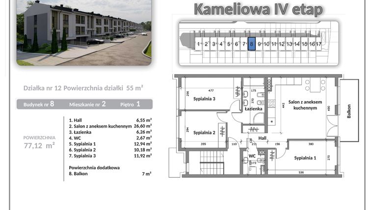 Rzut - Mieszkanie na sprzedaż 4 pokoje o powierzchni 77,12 m² - numer B08A02 w Apartamenty Kameliowa IV