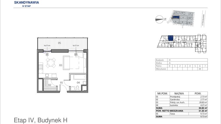Rzut - Mieszkanie na sprzedaż 1 pokój o powierzchni 30,6 m² - numer HA0638 w Park Skandynawia V