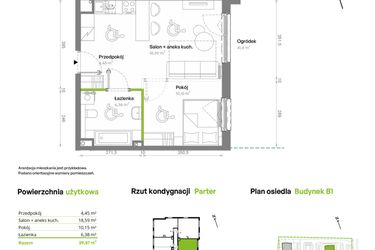Rzut - Mieszkanie na sprzedaż 2 pokoje o powierzchni 39,57 m² - numer B1.00.06 w Południe Vita