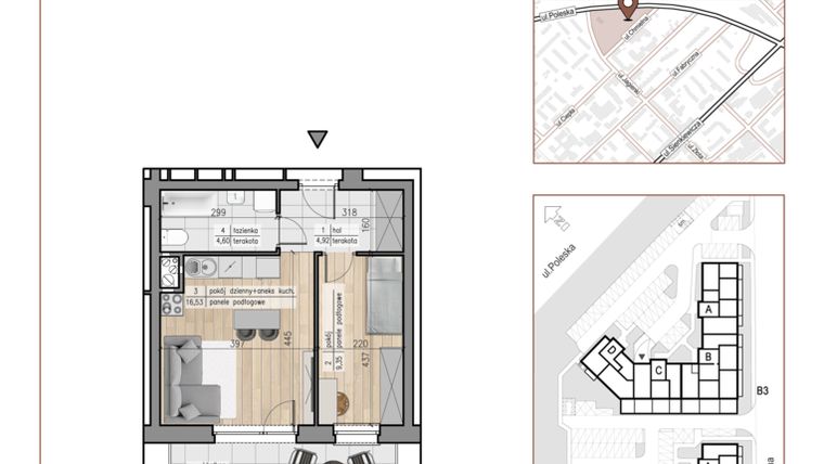 Rzut - Mieszkanie na sprzedaż 2 pokoje o powierzchni 35,4 m² - numer 57 w Urok Jagienki