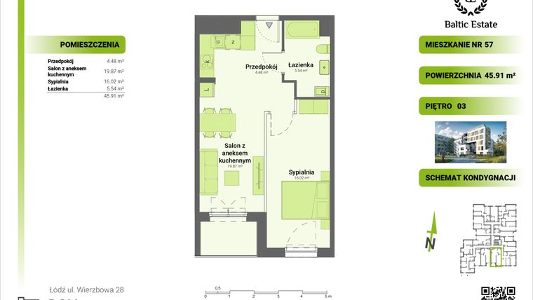 Rzut - Mieszkanie na sprzedaż 2 pokoje o powierzchni 46,19 m² - numer 03.M.57 w Dom Architekta