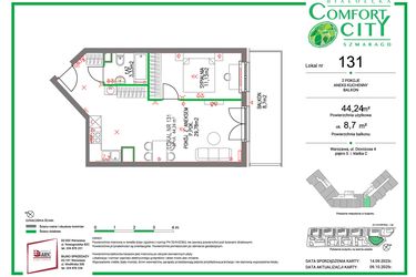 Rzut - Mieszkanie na sprzedaż 2 pokoje o powierzchni 44,24 m² - numer 131 w Comfort City Szmaragd
