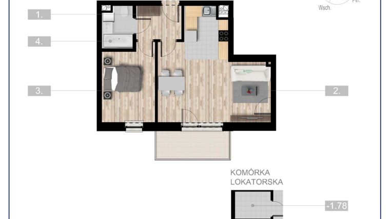 Rzut - Mieszkanie na sprzedaż 2 pokoje o powierzchni 48,32 m² - numer 26 w Szczytno Dąbrowskiego - etap 3