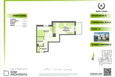 Rzut - Mieszkanie na sprzedaż 2 pokoje o powierzchni 41,45 m² - numer 01.M.19 w Dom Architekta