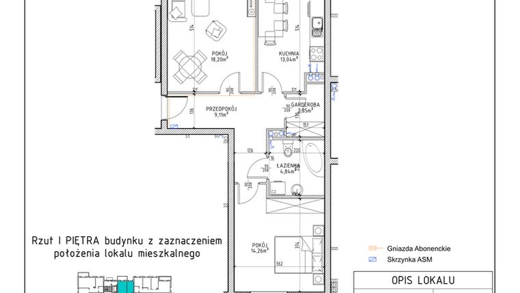 Rzut - Mieszkanie na sprzedaż 2 pokoje o powierzchni 62,3 m² - numer 6 w Osiedle Sady bud. E4