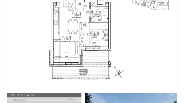 Rzut - Mieszkanie na sprzedaż 2 pokoje o powierzchni 35,6 m² - numer 4 w Wave etap II