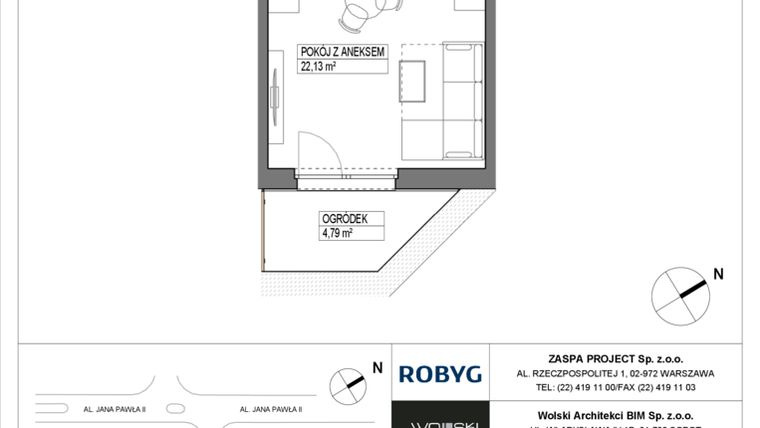 Rzut - Mieszkanie na sprzedaż 1 pokój o powierzchni 27,57 m² - numer B1M01 w Pas Startowy bud. A i B