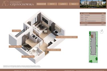 Rzut - Mieszkanie na sprzedaż 2 pokoje o powierzchni 41,16 m² - numer 29 w Apartamenty Częstochowska