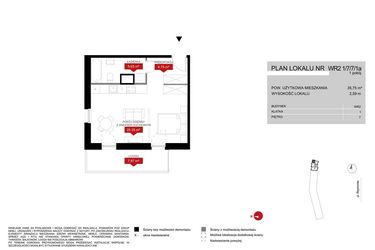 Rzut - Mieszkanie na sprzedaż 1 pokój o powierzchni 35,75 m² - numer WR2 1/7/7/1a w Przystań Reymonta