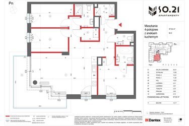 Rzut - Mieszkanie na sprzedaż 4 pokoje o powierzchni 97,54 m² - numer 6 w SO.21