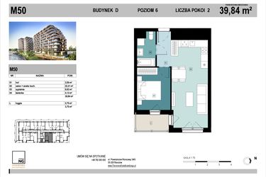 Rzut - Mieszkanie na sprzedaż 2 pokoje o powierzchni 39,77 m² - numer D50 w Panorama Kwiatkowskiego