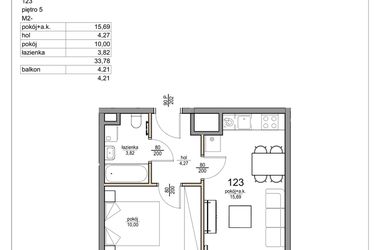 Rzut - Mieszkanie na sprzedaż 2 pokoje o powierzchni 33,78 m² - numer 123 w Rezydencja Liwska 3