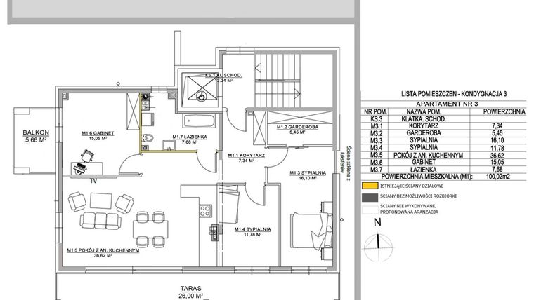 Rzut - Mieszkanie na sprzedaż 4 pokoje o powierzchni 100,02 m² - numer M3 w Miłosza Prestige