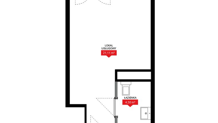 Rzut - Mieszkanie na sprzedaż 1 pokój o powierzchni 25,64 m² - numer A2 296LU w 29L - Apartamenty inwestycyjne