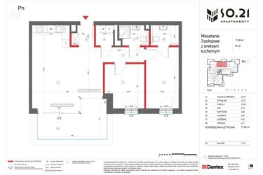 Rzut - Mieszkanie na sprzedaż 3 pokoje o powierzchni 71,86 m² - numer 33 w SO.21