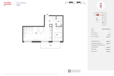 Rzut - Mieszkanie na sprzedaż 2 pokoje o powierzchni 49,3 m² - numer A1.1.2 w Mieszkaj w mieście Załęska od Nowa