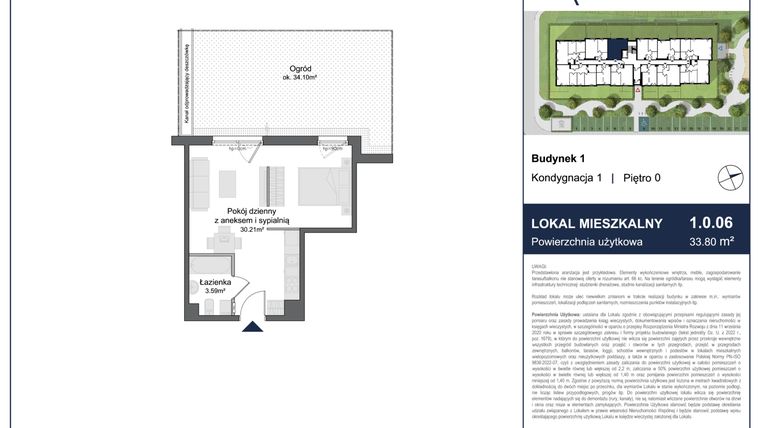 Rzut - Mieszkanie na sprzedaż 1 pokój o powierzchni 33,8 m² - numer 1.0.06 w Rytelska