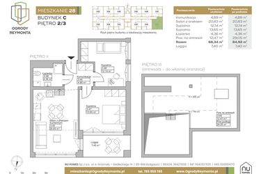 Rzut - Mieszkanie na sprzedaż 2 pokoje o powierzchni 68,34 m² - numer M28 w Ogrody Reymonta