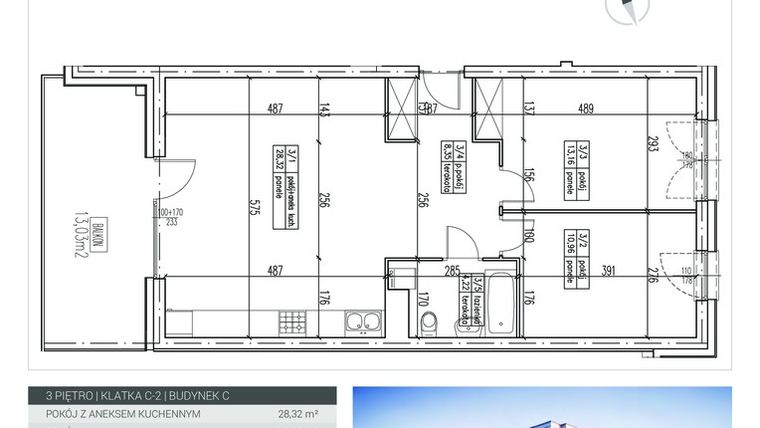 Rzut - Mieszkanie na sprzedaż 3 pokoje o powierzchni 65,01 m² - numer M - 47 w Apartamenty Przystań