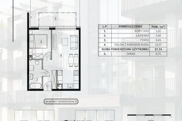 Rzut - Mieszkanie na sprzedaż 2 pokoje o powierzchni 37,74 m² - numer 1 w Młody Straszyn Park VI - bud. B