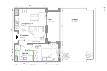 Rzut - Mieszkanie na sprzedaż 2 pokoje o powierzchni 41,42 m² - numer 1/A/1/4 w Sochaczewska Vita