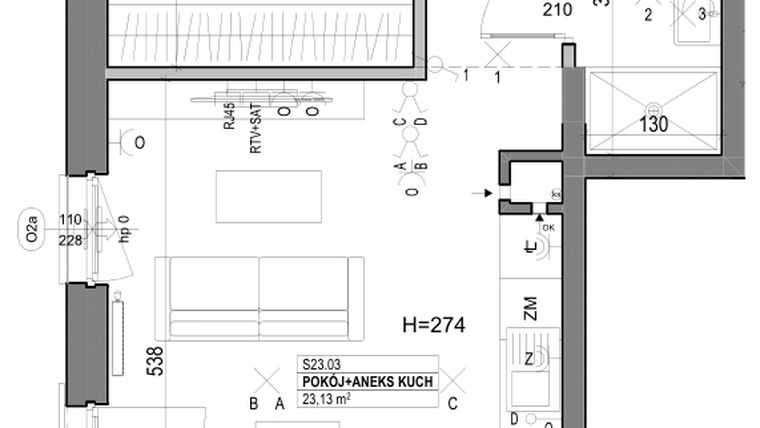 Rzut - Mieszkanie na sprzedaż 2 pokoje o powierzchni 46,17 m² - numer S23 w Miasto Ogród 6 - OSLO i SZTOKHOLM