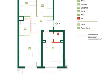 Rzut - Mieszkanie na sprzedaż 3 pokoje o powierzchni 68,47 m² - numer 9.33 w Zielona Przystań