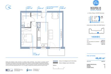 Rzut - Mieszkanie na sprzedaż 2 pokoje o powierzchni 48,46 m² - numer C.145 w Neopolis III