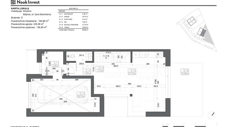 Rzut - Dom na sprzedaż 5 pokoi o powierzchni 136,85 m² - numer D w Domy z ogrodami w Gdyni