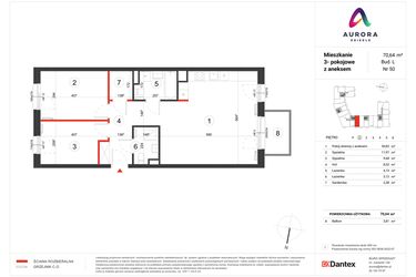 Rzut - Mieszkanie na sprzedaż 3 pokoje o powierzchni 70,64 m² - numer L-50 w Osiedle Aurora - bud. L