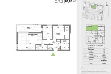 Rzut - Mieszkanie na sprzedaż 3 pokoje o powierzchni 66,85 m² - numer C.7.2 w Park Przy Stawach